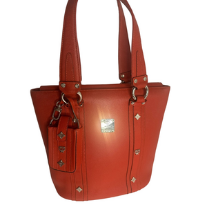 MCM Pebbled Leather Studded Set - Tote Bag with Pouch